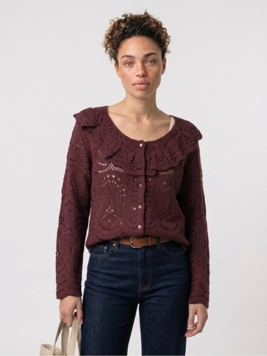 Ultra Pink Sweaters - Ultra Pink Burgundy Crochet Sweater